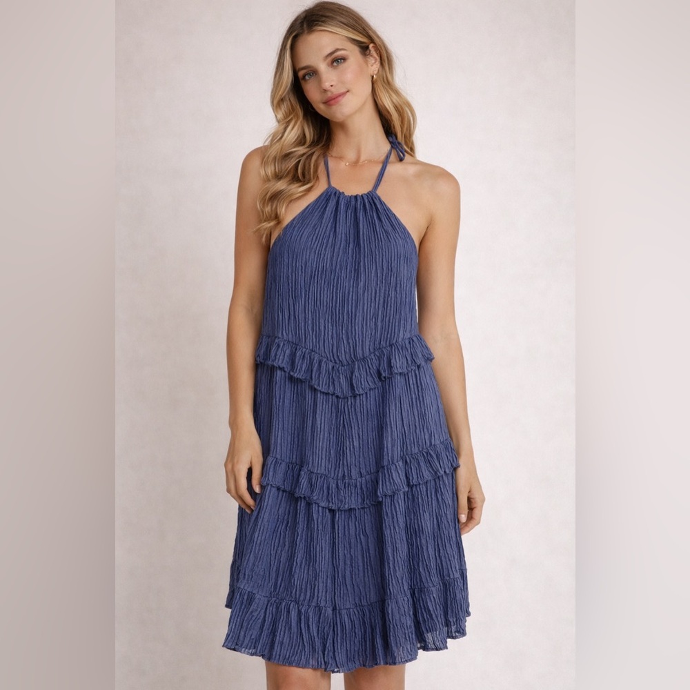 Lulus‎ Navy Tiered Halter Mini Dress Size M